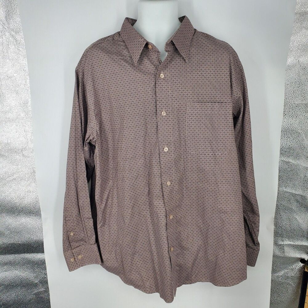 Covington Shirt Mens XL Brown Long Sleeve Button Front Cotton Geometric Print